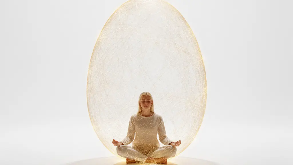 Visualización del huevo dorado energético como escudo protector alrededor del cuerpo humano