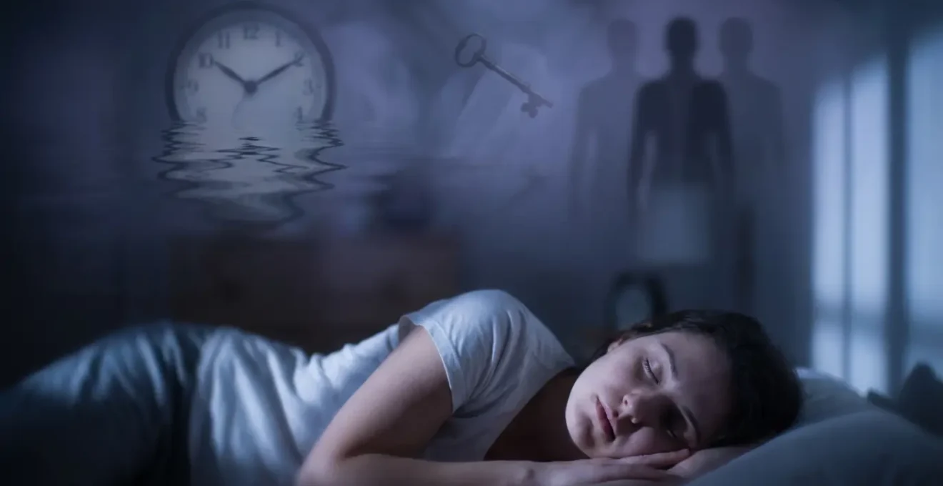 Persona durmiendo con representación onírica del subconsciente