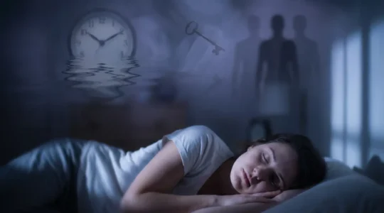 Persona durmiendo con representación onírica del subconsciente