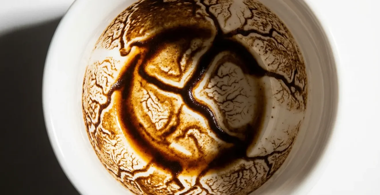 Vista superior de taza mostrando líneas de sedimento con diferentes densidades