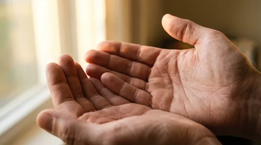 Palmas de manos extendidas mostrando líneas naturales y cambios sutiles en la luz dorada