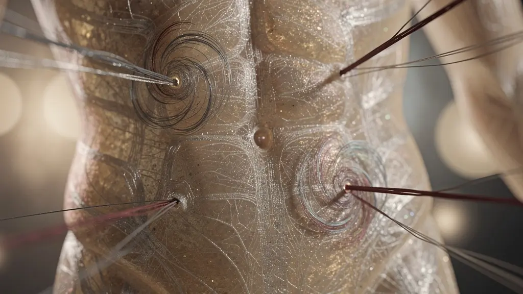 Diagrama del cuerpo humano mostrando puntos de enganche energético en diferentes chakras y zonas