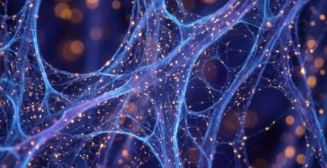 Cerebro humano con conexiones neuronales iluminadas representando el bucle de búsqueda subconsciente activado por preguntas.