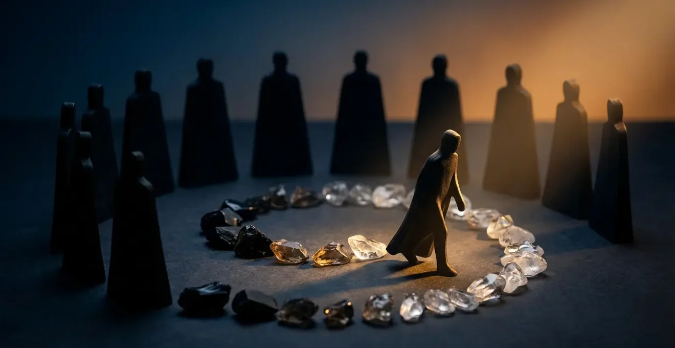 Imagen simbólica del viaje arquetípico del tarot con elementos de psicología profunda y trabajo de sombra