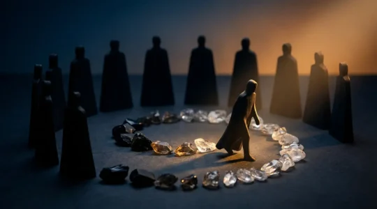 Imagen simbólica del viaje arquetípico del tarot con elementos de psicología profunda y trabajo de sombra